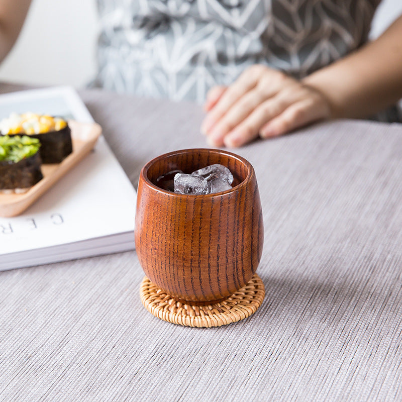 @ Sake Japanese log Cup Wooden small belly Cup Sake solid wood retro heat insulated cup restaurant water Cup