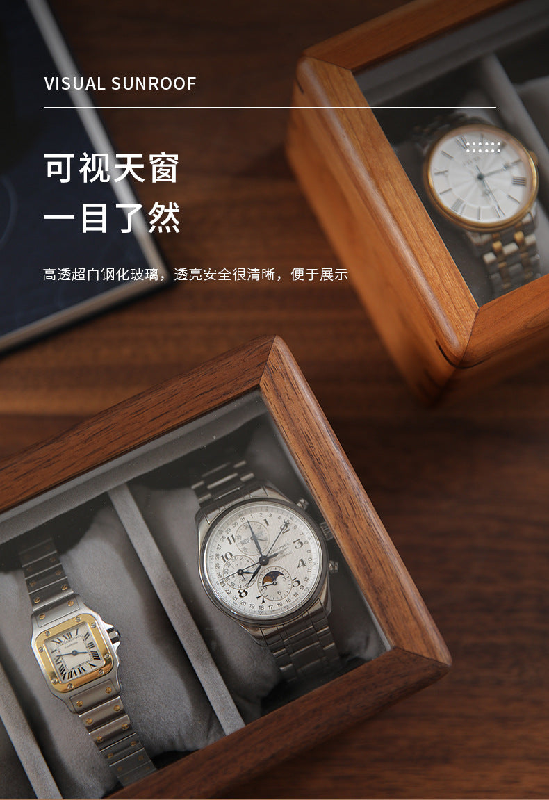 Black Walnut Wooden Watch Storage Box Solid Wood Skylight Large Capacity Collection Box Retro Exquisite Watch Storage Display Box
