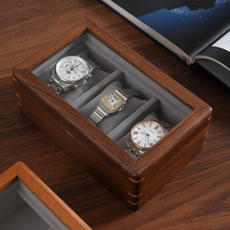 Black Walnut Wooden Watch Storage Box Solid Wood Skylight Large Capacity Collection Box Retro Exquisite Watch Storage Display Box