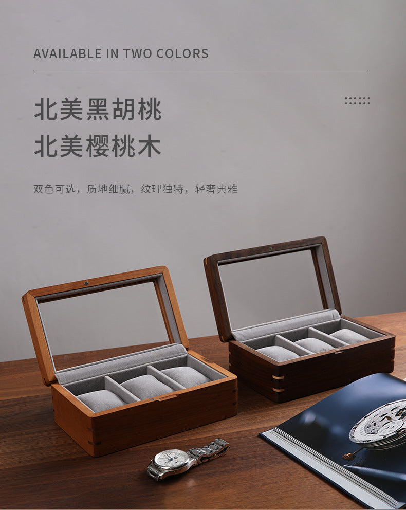 Black Walnut Wooden Watch Storage Box Solid Wood Skylight Large Capacity Collection Box Retro Exquisite Watch Storage Display Box