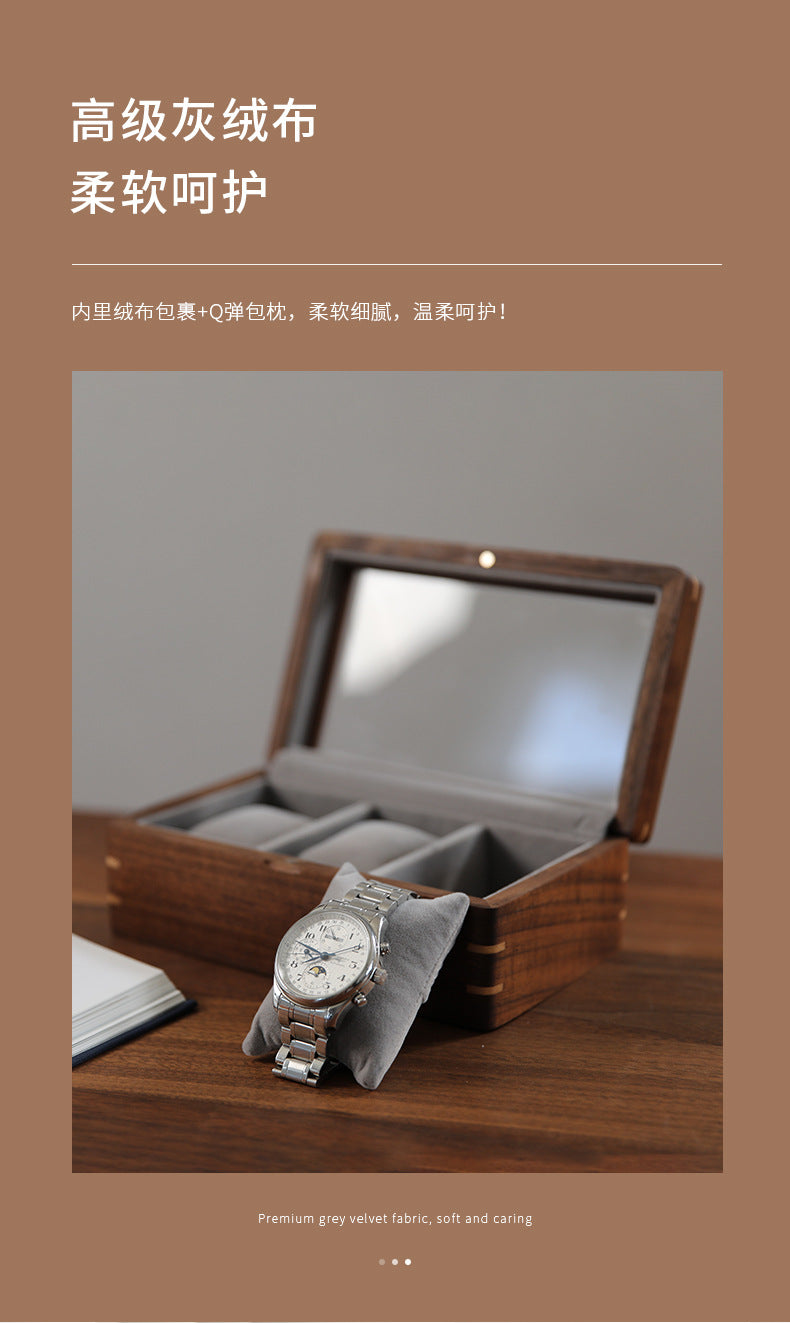 Black Walnut Wooden Watch Storage Box Solid Wood Skylight Large Capacity Collection Box Retro Exquisite Watch Storage Display Box