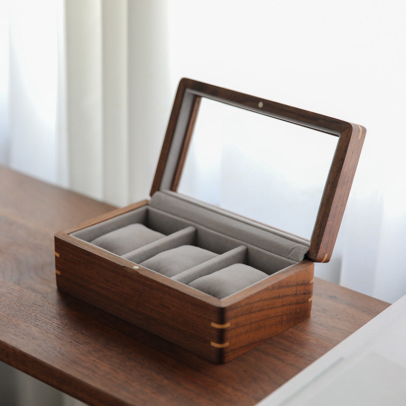 Black Walnut Wooden Watch Storage Box Solid Wood Skylight Large Capacity Collection Box Retro Exquisite Watch Storage Display Box