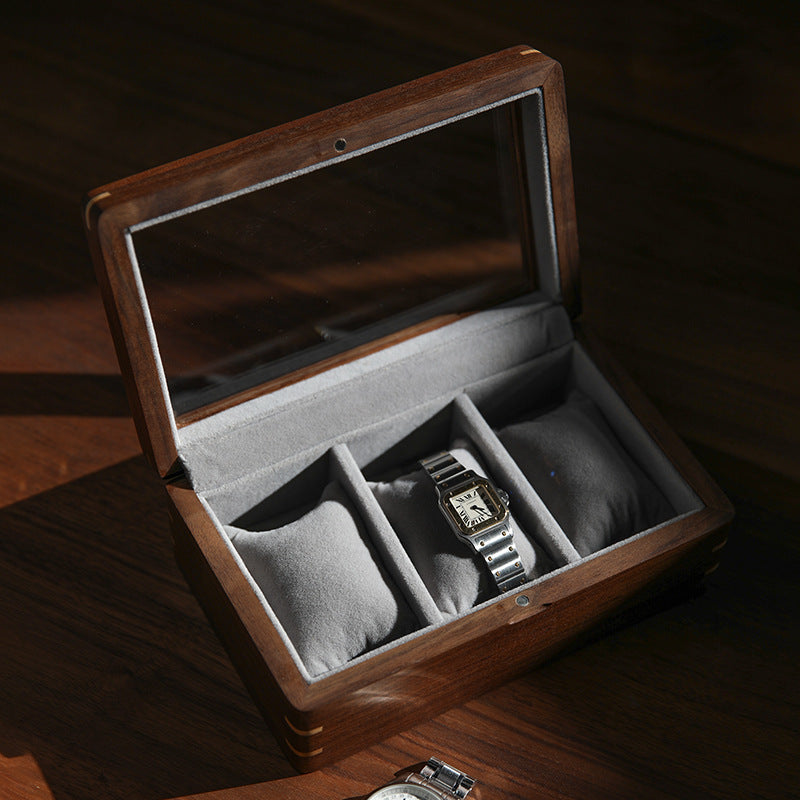 Black Walnut Wooden Watch Storage Box Solid Wood Skylight Large Capacity Collection Box Retro Exquisite Watch Storage Display Box