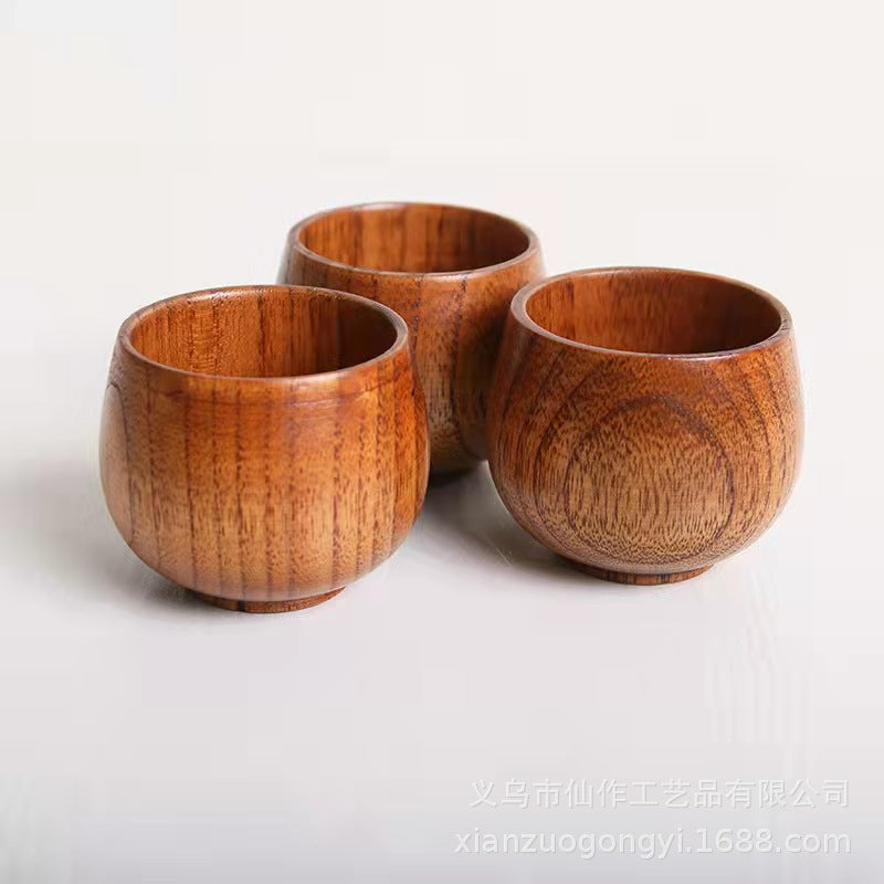 @ Sake Japanese log Cup Wooden small belly Cup Sake solid wood retro heat insulated cup restaurant water Cup