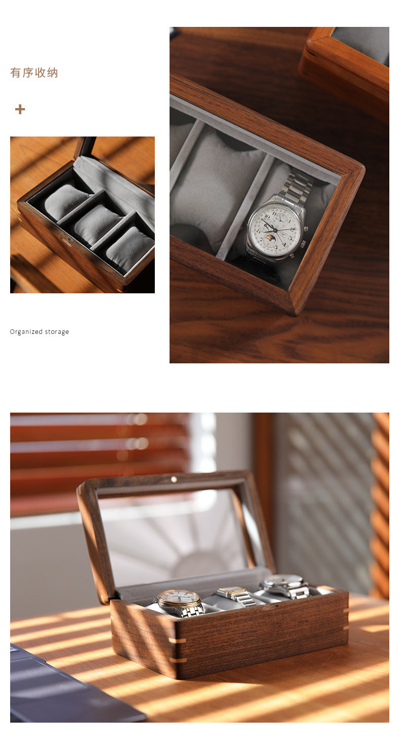 Black Walnut Wooden Watch Storage Box Solid Wood Skylight Large Capacity Collection Box Retro Exquisite Watch Storage Display Box