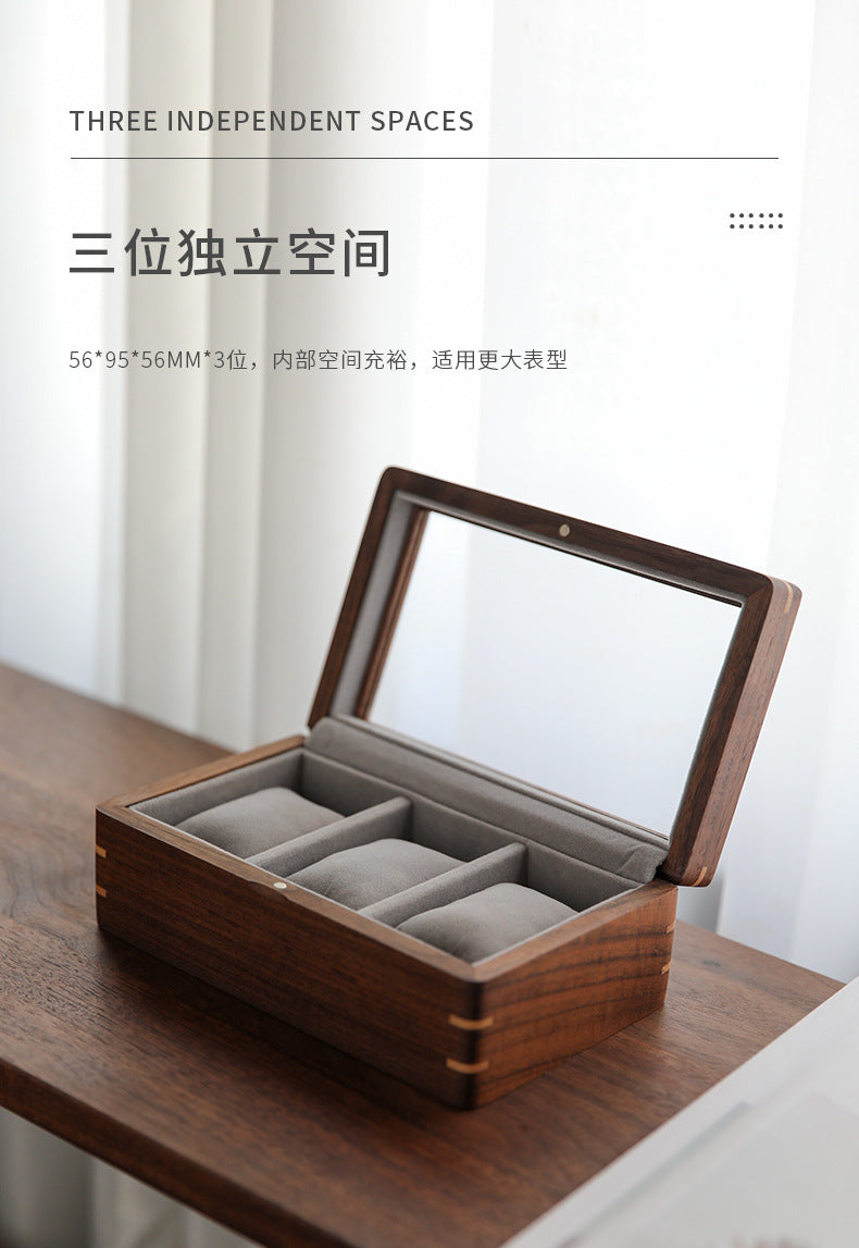 Black Walnut Wooden Watch Storage Box Solid Wood Skylight Large Capacity Collection Box Retro Exquisite Watch Storage Display Box