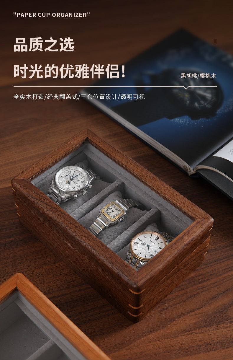 Black Walnut Wooden Watch Storage Box Solid Wood Skylight Large Capacity Collection Box Retro Exquisite Watch Storage Display Box