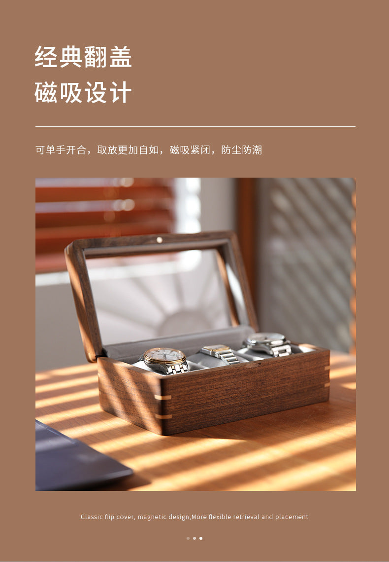 Black Walnut Wooden Watch Storage Box Solid Wood Skylight Large Capacity Collection Box Retro Exquisite Watch Storage Display Box