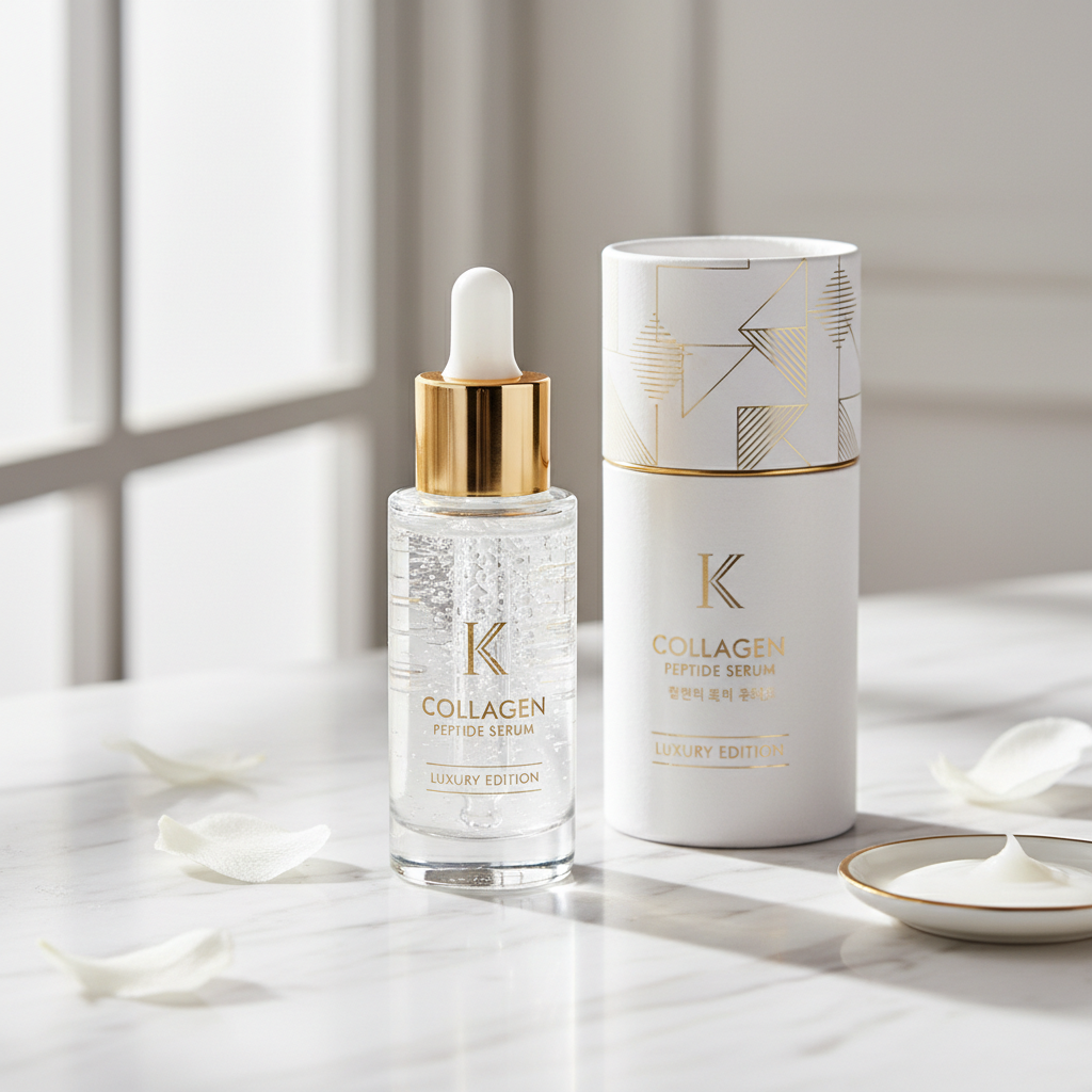 Korean Silk Collagen Serum luxury product photo on marble